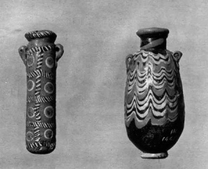 Neo Assyrian decorated glass vessels, 650-600 BC and 800-600 BC - source National Museum of Iraq, Baghdad